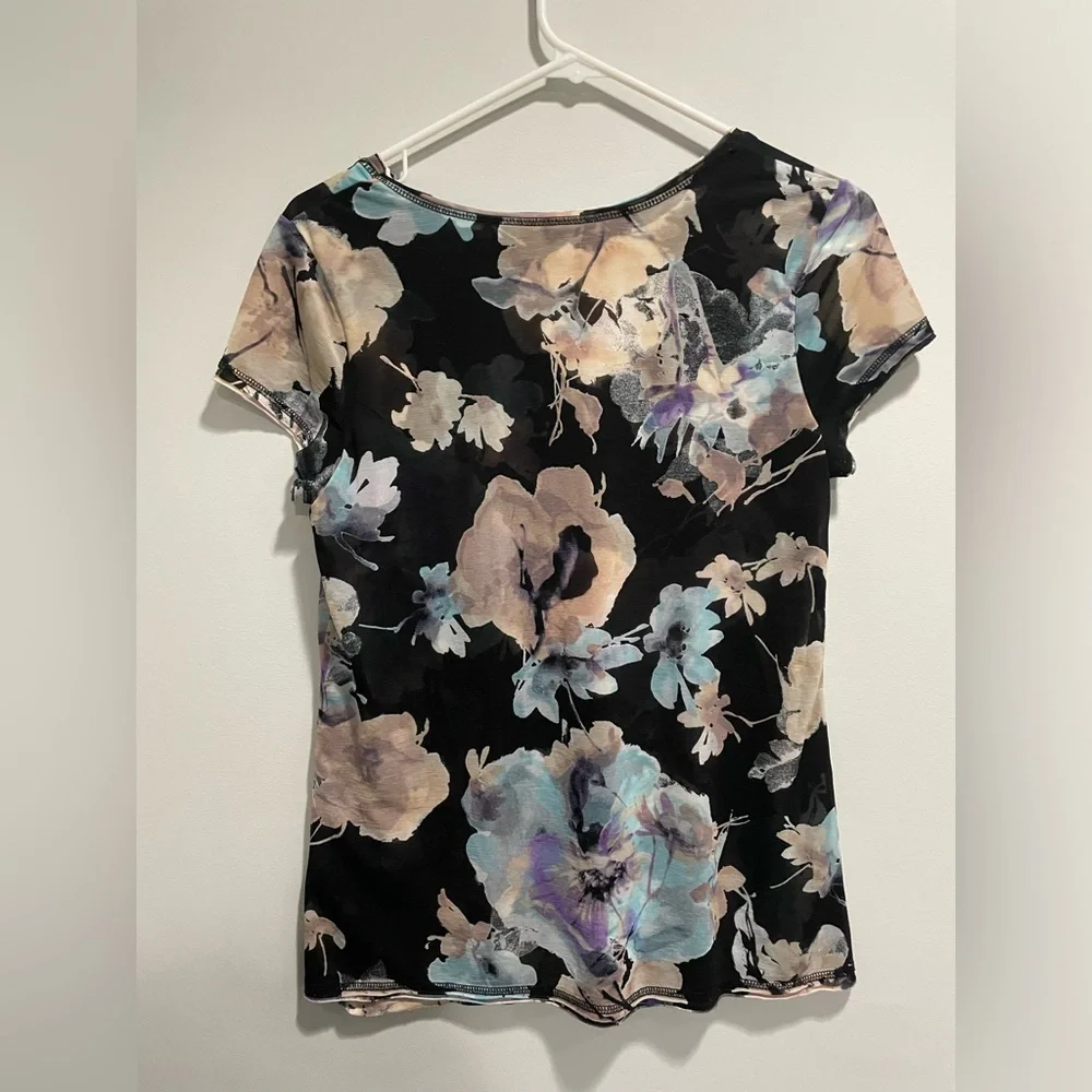 {Simply Vera Vera Wang} floral print lined t shirt women's size S - Picture 3 of 6
